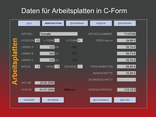 Daten für Arbeitsplatten in C-Form
 