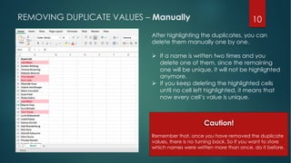 Excel Tutorials - Finding & Removing the Duplicate Values | PDF