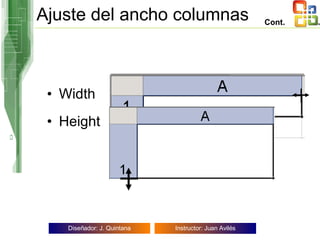 Width Height Ajuste del ancho columnas Cont. 