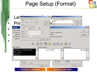 Page Setup (Format) Landscape or Portrait Print to 1 page wide Margins Headers and Footers Print Titles  