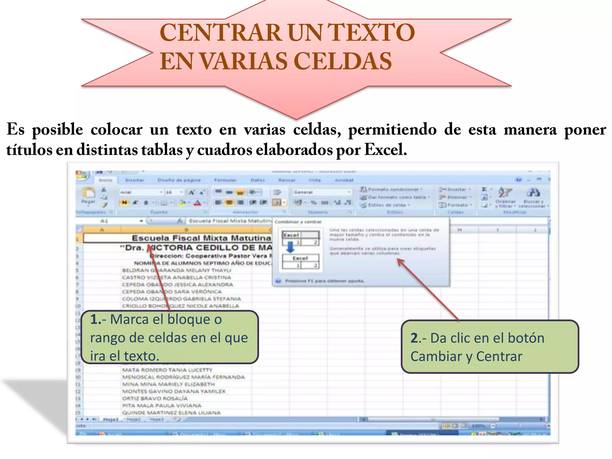 LLENAR UNA SERIE DE FECHASExcel facilita llenar una serie de datos numéricos o de tipo fecha; así, permite ahorrar tiempo porque se carga automáticamente. PROCEDIMIENTO1 Coloca en una celda el inicio de la serie.Ejemplo: Enero2. Ubica el puntero del mouse en la esquina inferior derecha de la celda inicio de la serie3 Con clic sostenido, llena la serie en la dirección que se necesite