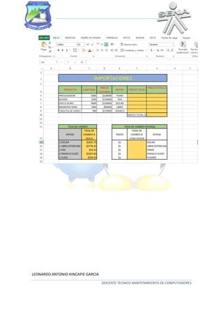 LEONARDO ANTONIO HINCAPIE GARCIA
DOCENTE TECNICO MANTENIMIENTO DE COMPUTADORES
 