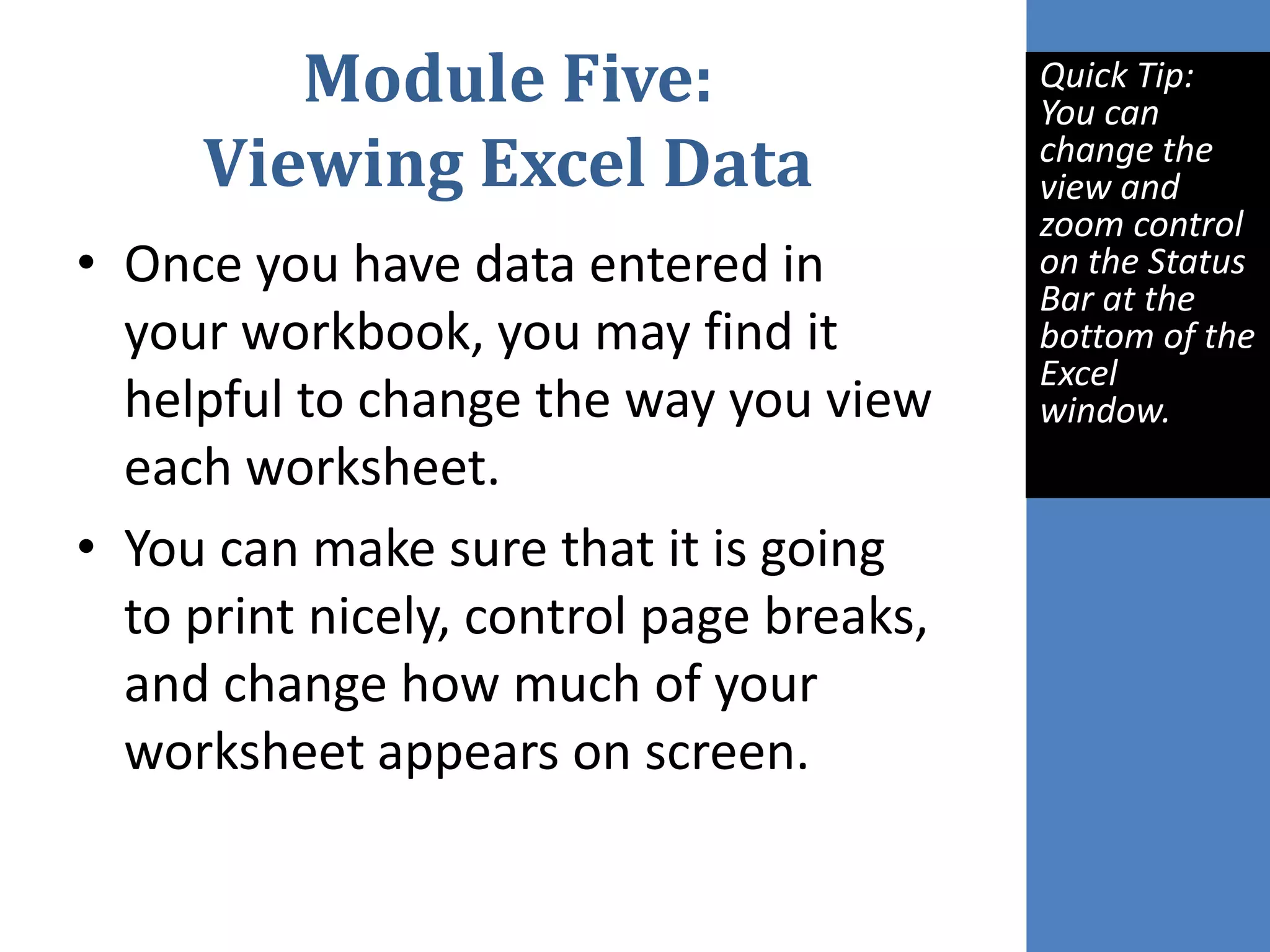 To add or remove commands from the Quick Launch toolbar, click Customize Quick Access Toolbar, and then select an item to add or remove. Understanding Worksheets