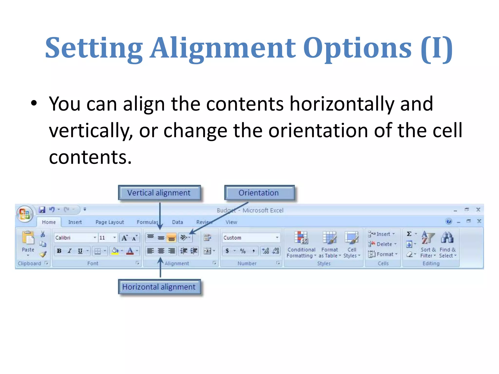 Building a Formula (I)To build a formula in Excel, first determine what you want to calculate. (We are going to write a formula to calculate the total value of each stock item. )