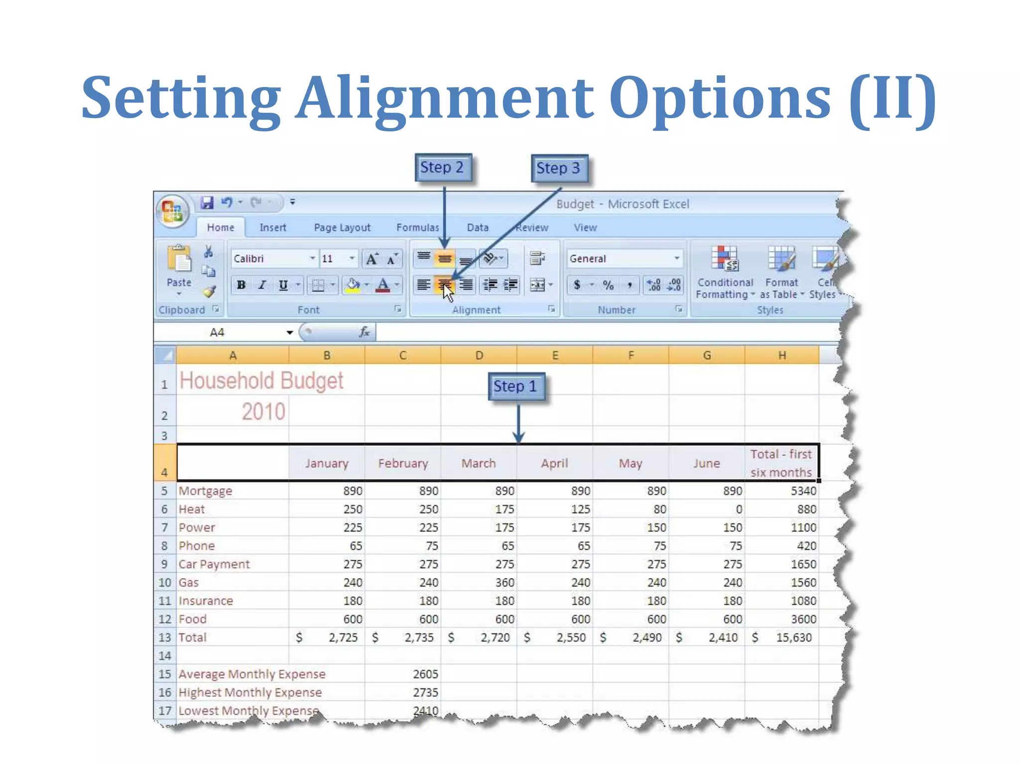 Start by clicking in the cell that you want to contain the answer, in this case D4. 