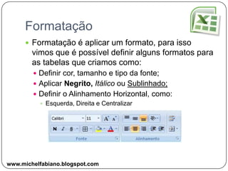 Seleção de Células não AdjacentesPara fazer esse tipo de seleção você precisará utilizar o CTRL.Selecione a primeira célula, ou o primeiro intervalo de células, e mantenha a tecla CTRL pressionada enquanto seleciona as outras células ou os outros intervaloswww.michelfabiano.blogspot.com