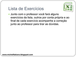 Função SomaA função soma realiza a soma dos dados que você deseja, no nosso caso, você deverá informar quais valores serão utilizados para realizar a soma.Junto com o professor Calcule a Somawww.michelfabiano.blogspot.com