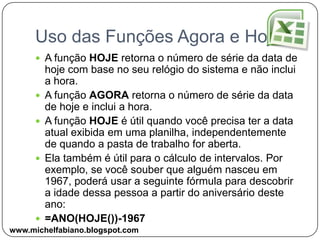 Formatar como TabelaEste recurso é uma das maiores facilidades na formatação de tabelas, pois ele possui pré-formatações de tabelas e com alguns recursos que são inseridos como o uso de filtros.Para aplicar é bem simples, selecione a tabela e clique em Formatar como Tabela, logo após escolha um modelo de layout, em seguida confirme a seleção das células e clique em OK.www.michelfabiano.blogspot.com