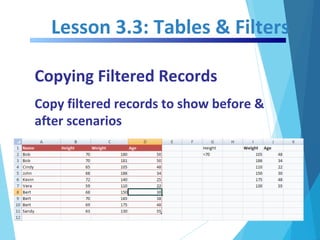 Lesson 3.3: Tables & Filters
Copying Filtered Records
Copy filtered records to show before &
after scenarios
 
