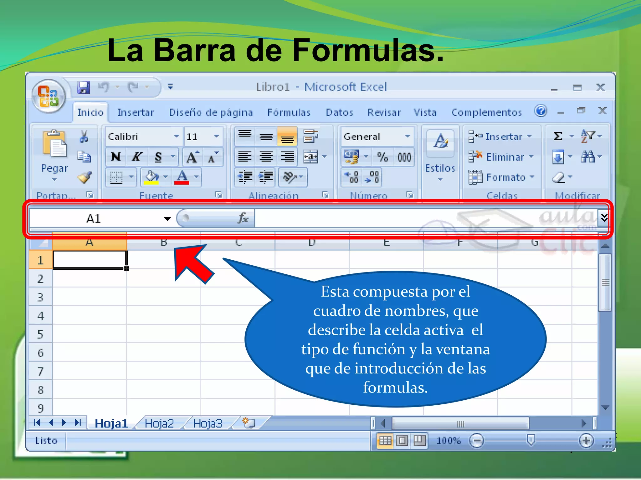 Presentado por :
Yovany Arrocha
La Barra de Formulas.
1:22 a.m.
Esta compuesta por el
cuadro de nombres, que
describe la celda activa el
tipo de función y la ventana
que de introducción de las
formulas.
 