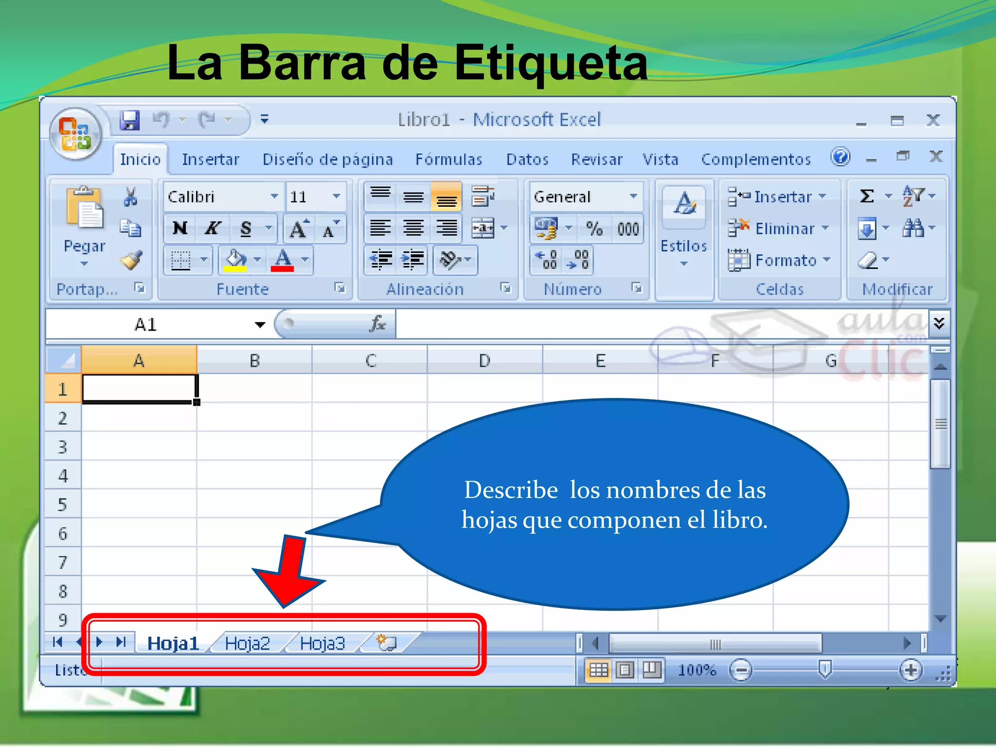 Presentado por :
Yovany Arrocha
La Barra de Etiqueta
1:22 a.m.
Describe los nombres de las
hojas que componen el libro.
 