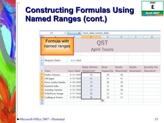 Constructing Formulas Using Named Ranges (cont.) Microsoft Office 2007 - Illustrated Formula with named ranges 