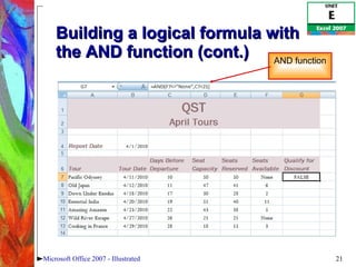 Building a logical formula with the AND function (cont.) Microsoft Office 2007 - Illustrated AND function 