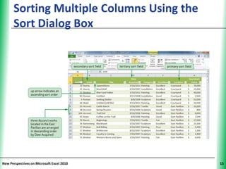 Sorting Multiple Columns Using the   XP
      Sort Dialog Box




New Perspectives on Microsoft Excel 2010        15
 