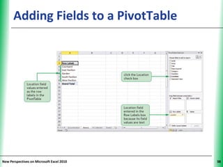 Adding Fields to a PivotTable        XP




New Perspectives on Microsoft Excel 2010        38
 