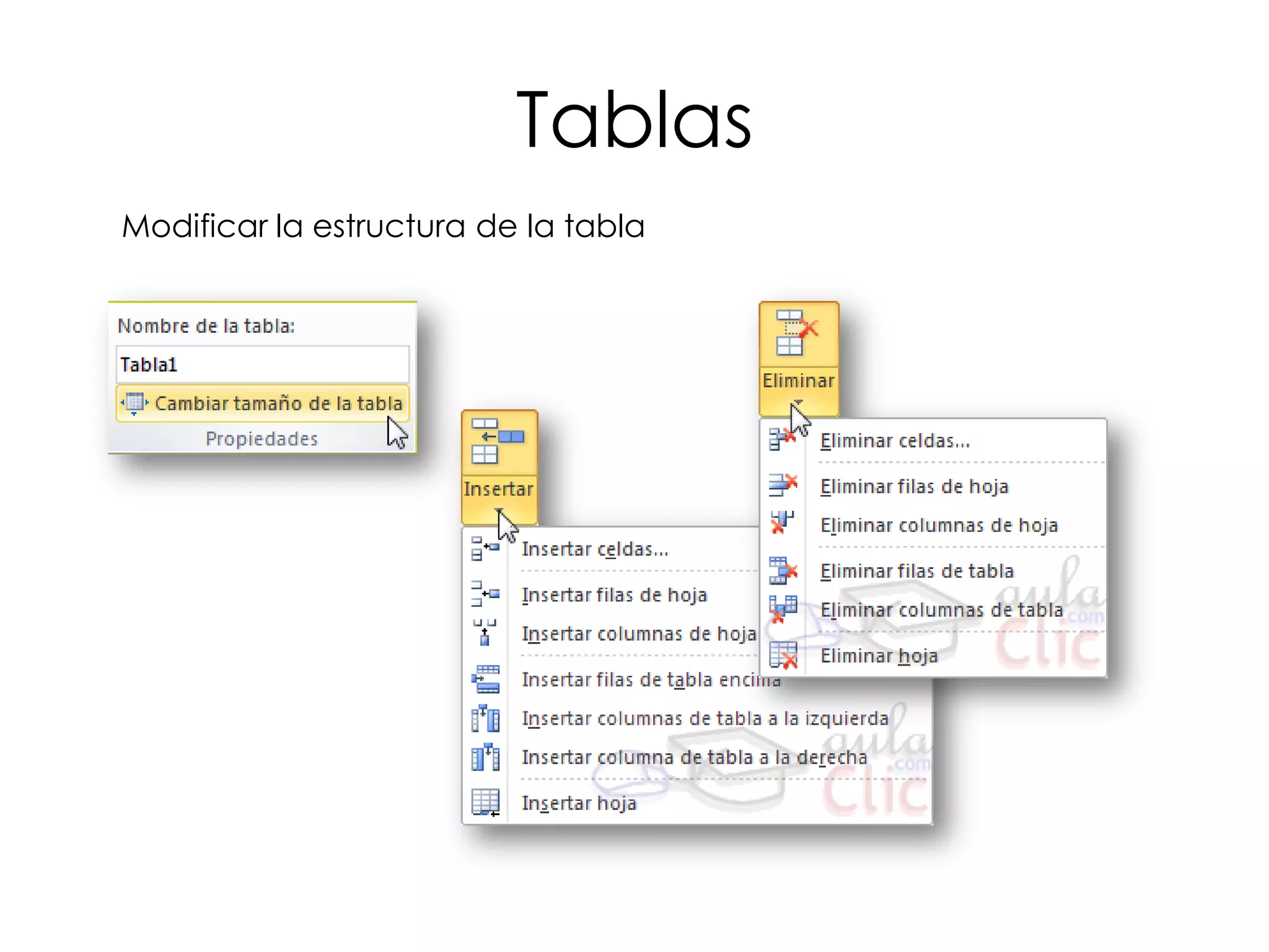 Tablas
Modificar la estructura de la tabla
 