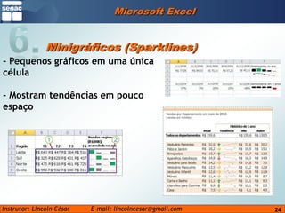Microsoft Excel6.Minigráficos (Sparklines)- Pequenos gráficos em uma única célula- Mostram tendências em pouco espaço24