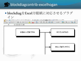 blockdiagcontrib-excelhogan

 blockdiagをExcel方眼紙に対応させるプラグ
 イン
 