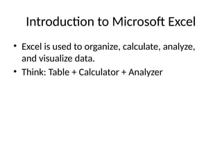 Comprehensive Introduction to Microsoft Excel: Data Management and ...