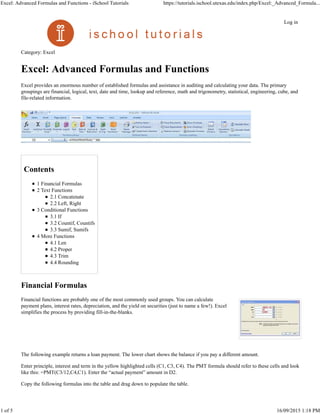 Excel advanced formulas and functions i-school tutorials | PDF
