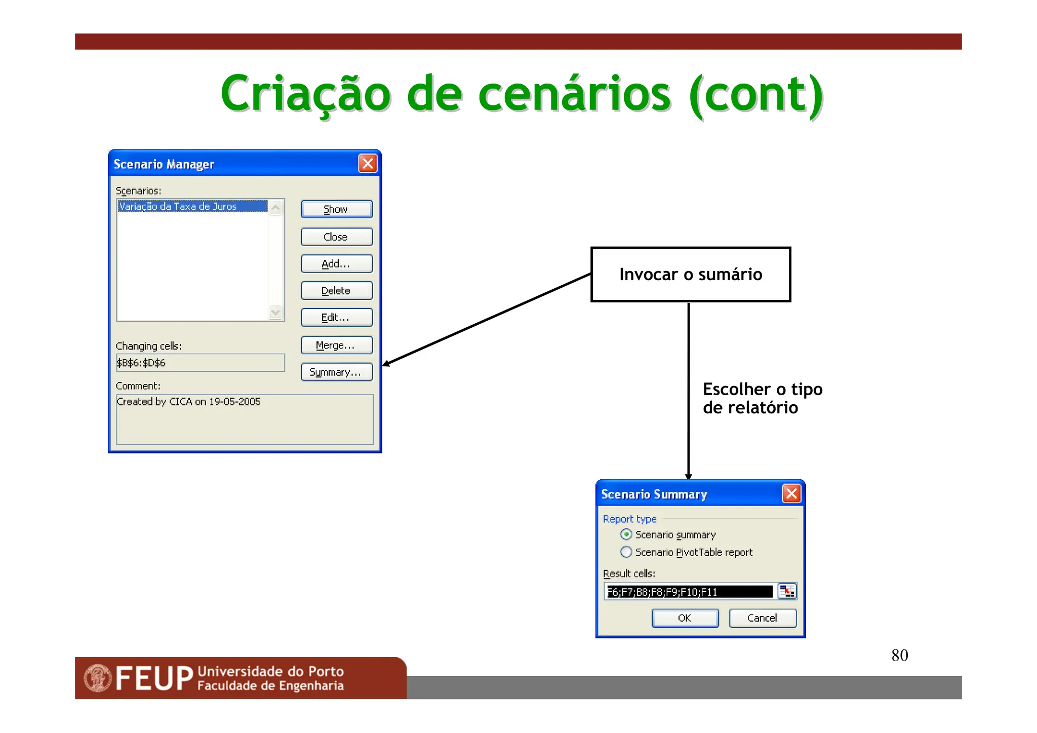80
Cria
Criaç
ção de cen
ão de cená
ários (
rios (cont
cont)
)
Invocar o sumário
Escolher o tipo
de relatório
 