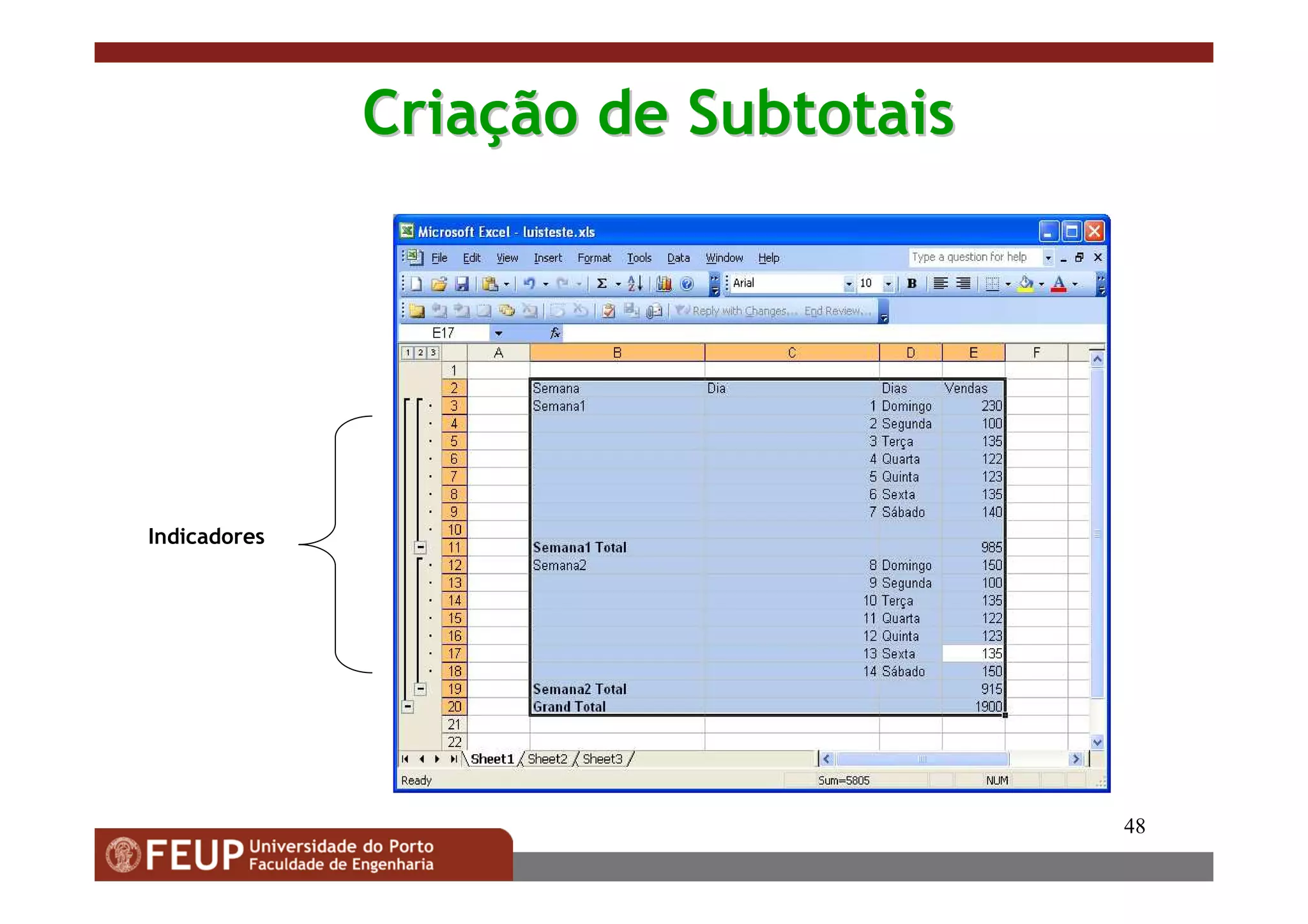 48
CriaCriaçção deão de SubtotaisSubtotais
Indicadores
 