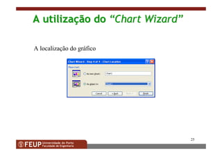 25
AA utilizautilizaççãoão dodo ““Chart WizardChart Wizard””
A localização do gráfico
 