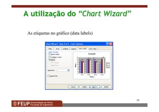 24
AA utilizautilizaççãoão dodo ““Chart WizardChart Wizard””
As etiquetas no gráfico (data labels)
 