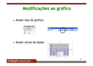 28
ModificaModificaçções ao grões ao grááficofico
Mudar tipo de gráfico
Mudar séries de dados
 