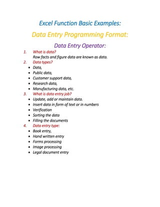 Excel Basic Data Entry | PDF