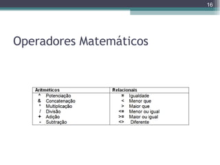 16

Operadores Matemáticos

 