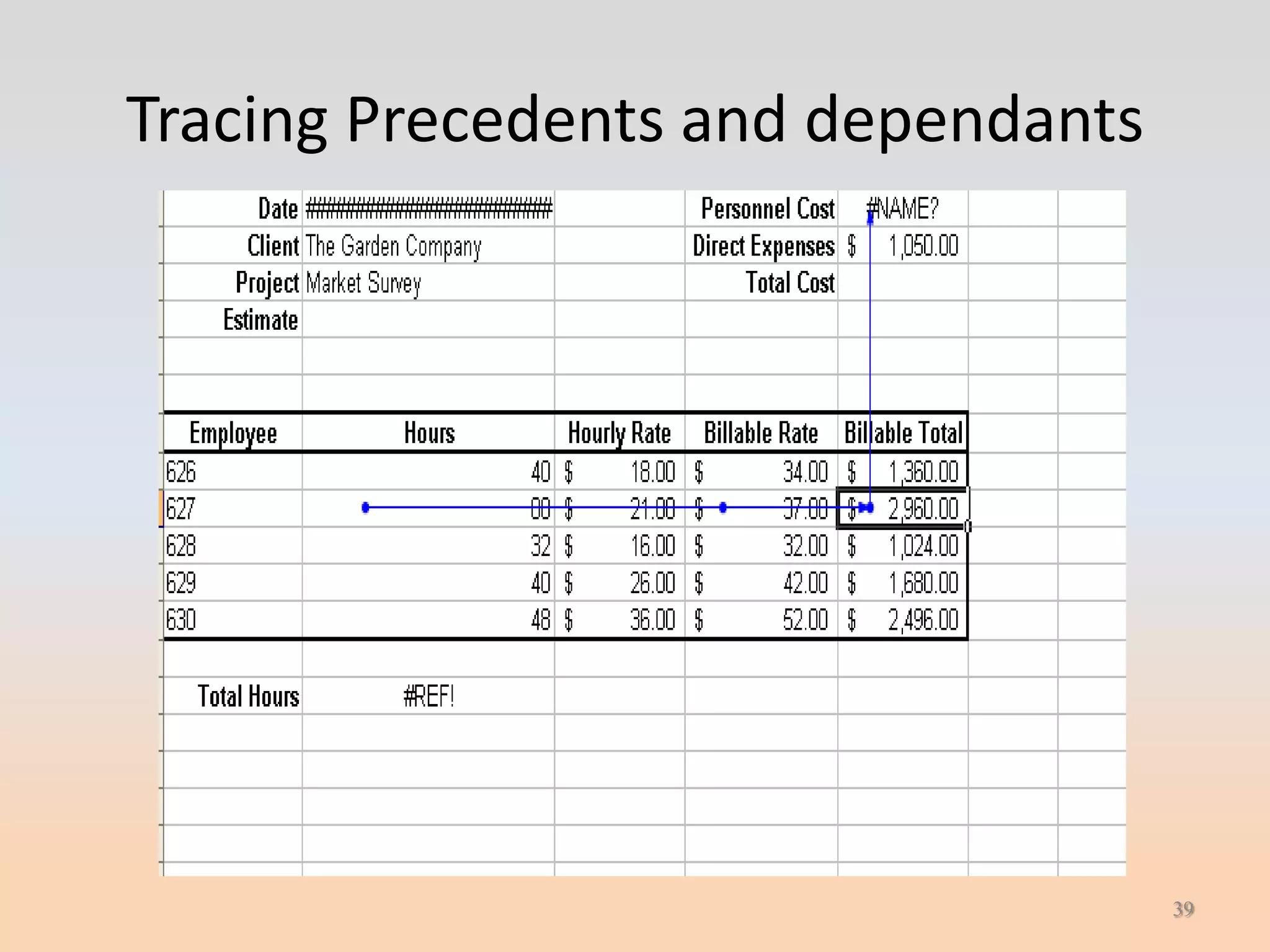 Tracing Precedents and dependants




                                    39
 