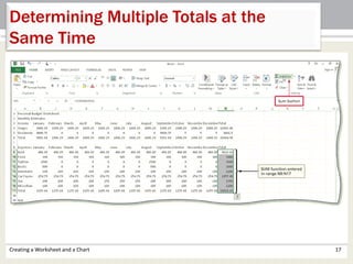 Creating a Worksheet and a Chart 17
Determining Multiple Totals at the
Same Time
 