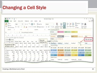 Creating a Worksheet and a Chart 22
Changing a Cell Style
 
