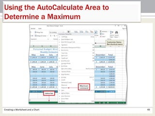 Creating a Worksheet and a Chart 49
Using the AutoCalculate Area to
Determine a Maximum
 
