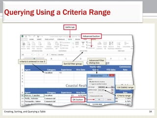 Creating, Sorting, and Querying a Table 34
Querying Using a Criteria Range
 