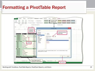Formatting a PivotTable Report 
Working with Trendlines, PivotTable Reports, PivotChart Reports, and Slicers 29 
 