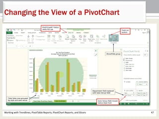 Changing the View of a PivotChart 
Working with Trendlines, PivotTable Reports, PivotChart Reports, and Slicers 47 
 