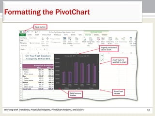 Formatting the PivotChart 
Working with Trendlines, PivotTable Reports, PivotChart Reports, and Slicers 55 
 