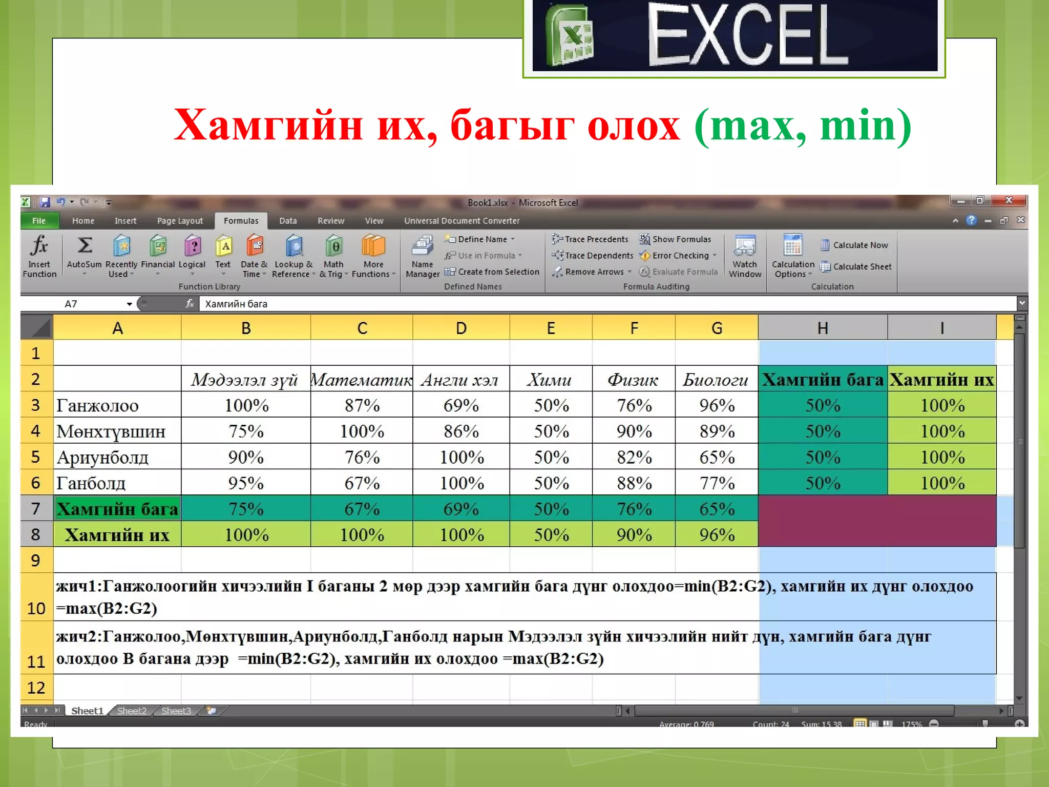 Excel дасгал ажил | PPS