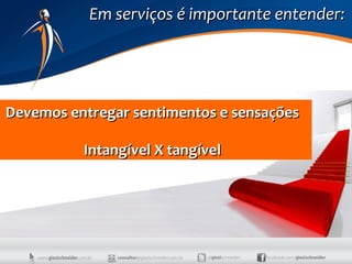 Em serviços é importante entender:




Devemos entregar sentimentos e sensações

          Intangível X tangível
 