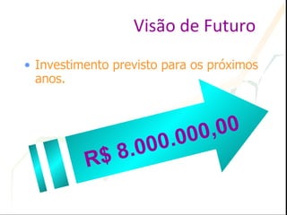 Visão de Futuro   Investimento previsto para os próximos anos.  R$ 8.000.000,00 