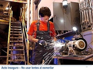 13
Acto inseguro – No usar lentes al esmerilar
 