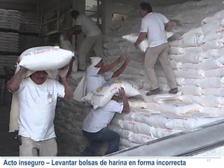 17
Acto inseguro – Levantar bolsas de harina en forma incorrecta
 