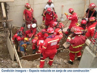 28
Condición insegura – Espacio reducido en zanja de una construcción
 