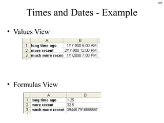 105
Times and Dates - Example
• Values View
• Formulas View
 