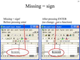 35
Missing = sign
Missing = sign!
Before pressing enter
After pressing ENTER
(no change - not a function)
 