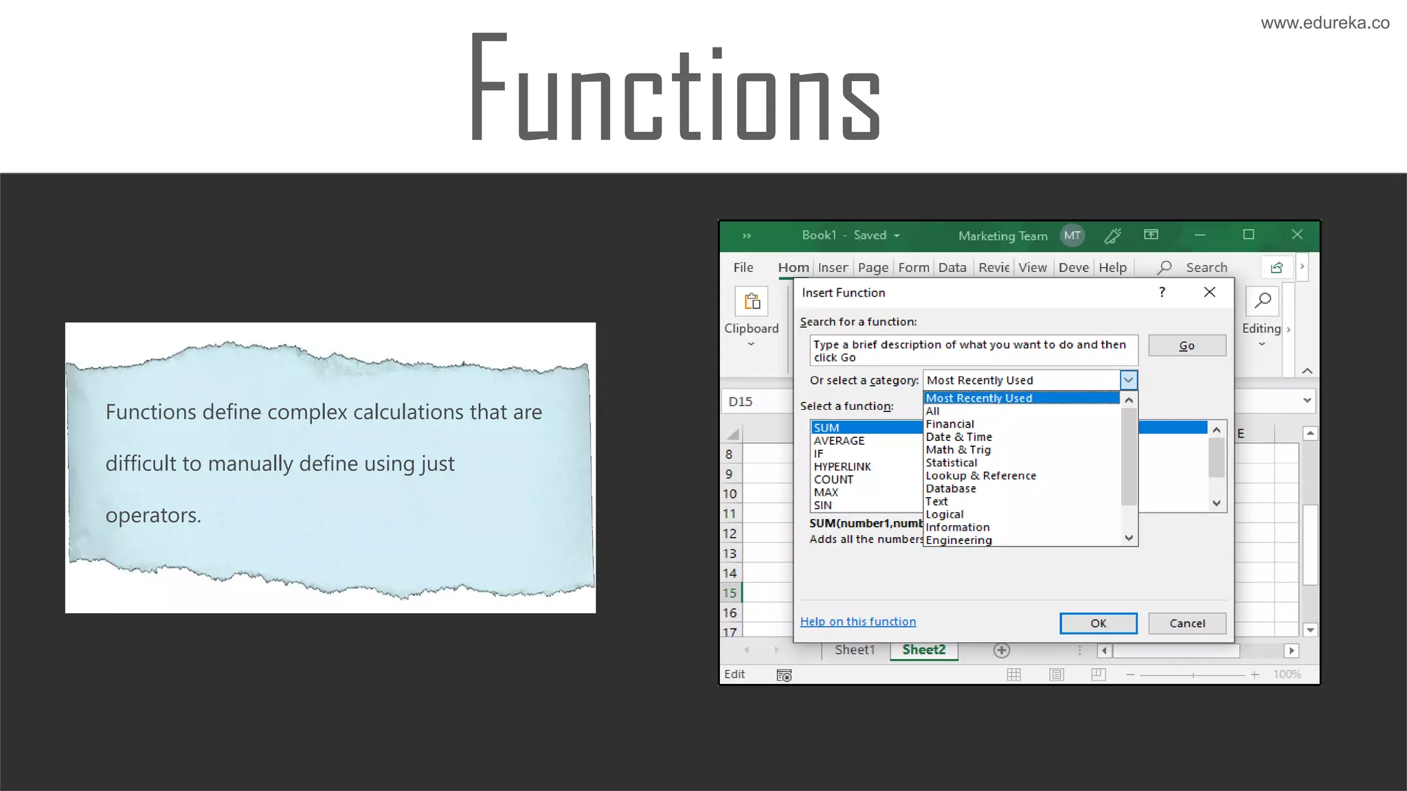 Excel Formulas and Functions | Edureka | PPT
