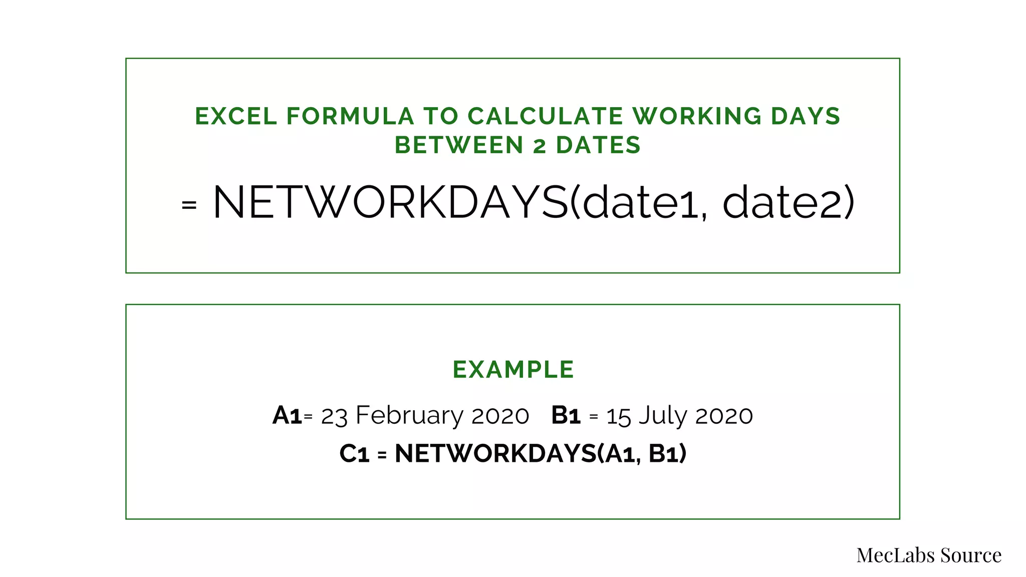 Excel formula to calculate the number of working days between two dates