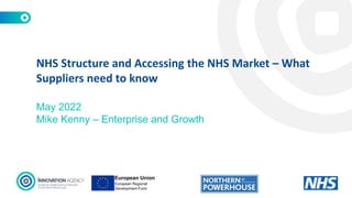 May 2022
Mike Kenny – Enterprise and Growth
NHS Structure and Accessing the NHS Market – What
Suppliers need to know
 
